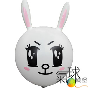 051-LINE 兔兔-表情貼紙/製作方法：將長耳兔氣球充氣到直徑約15公分後打結，依序貼上貼上鼻子、眼睛、眉毛、嘴巴、腮紅….就完成了. 20組/1份