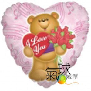 001.407-18吋/45公分玫瑰愛心熊Bear Hearts & Rose  /含充氦氣空飄140元
