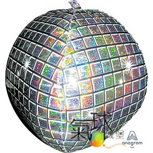 054.047.7-15"立體圓球:  迪士可球 約38公分寬40公分高/充氦氣空飄400元(室內可空飄3星期~4星期)