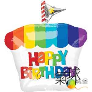 000.380-18吋造型/生日快樂彩虹蛋糕Happy Birthday Rainbow Cupcake /充氦氣空飄170元