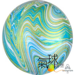 054.048.4-15"立體圓球: 藍綠色彩繪大理石紋約38公分寬40公分高/充氦氣空飄390元(室內可空飄3星期~4星期)