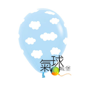 12.200.1-12吋柔粉藍圓球印白雲/充氦氣空飄每顆50元