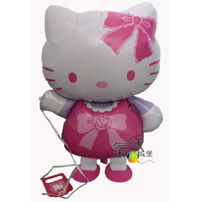089-散步站立粉kitty50cm寬40cm高(日本原裝進口寵物氣球，品質優良，色彩鮮豔，可以牽著走,一跳一跳的"超Q")充氦氣/每隻350元