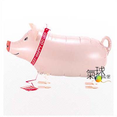 076-散步粉紅豬59cm寬30cm高(日本原裝進口寵物氣球，品質優良，色彩鮮豔，可以牽著走,一跳一跳的"超Q")充氦氣/每隻300元